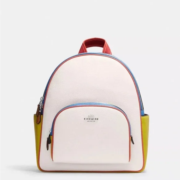 Coach White and Blue Backpack with Yellow Sides
